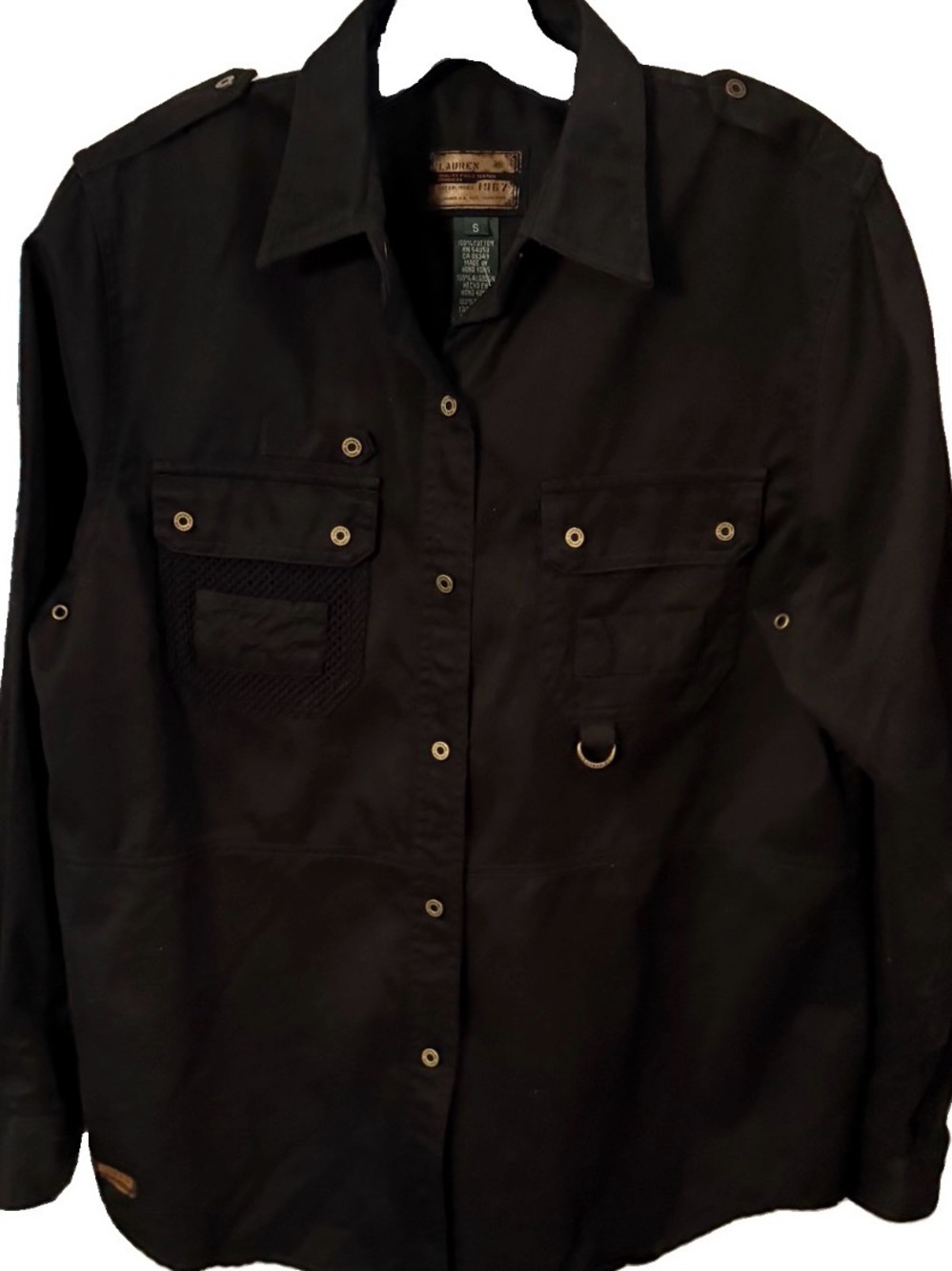 Ralph Lauren Women’s VTG Utility/ Safari Shirt Black Cotton Twill Snaps Sz S NWT